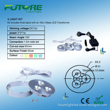 3pcs 3w puck cabinet light with driver dimmable